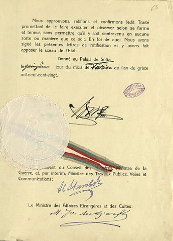 BASA 284K 2 218 63 Ratification of the Treaty of Neuilly sur Seine